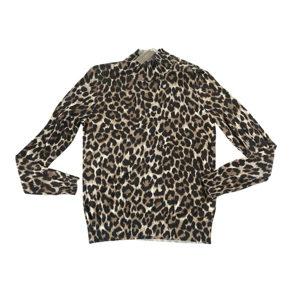 J. Crew Tops - J.Crew Silk-blend Shoulder-Button Sweater in Leopard Print XS NEW